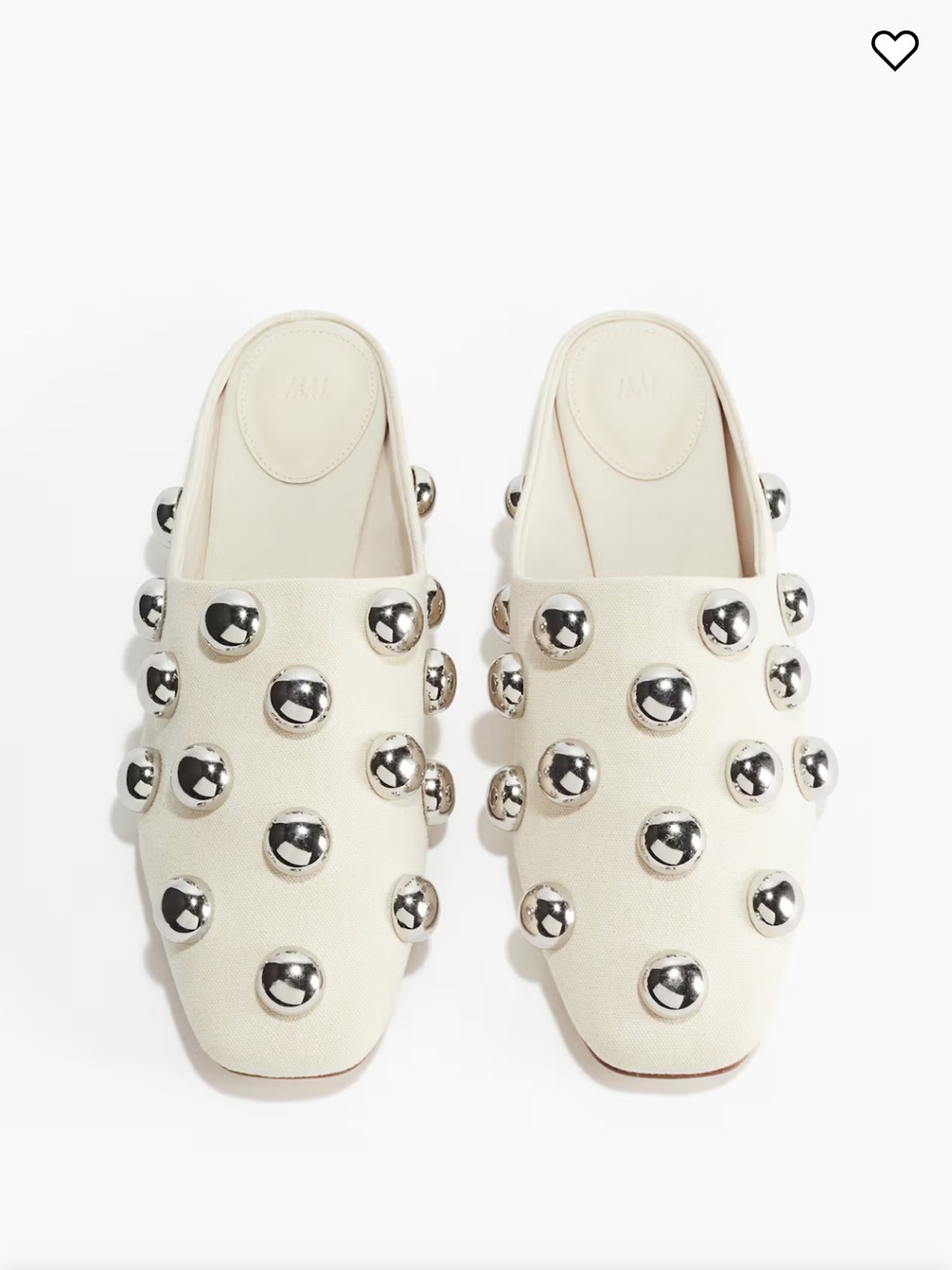 H&M Cream Canvas Slip-On Mules with Silver Studs
